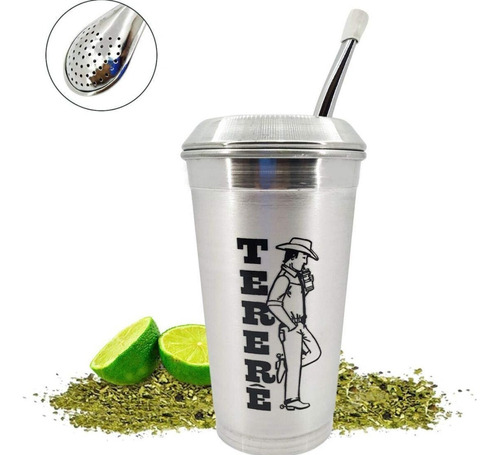 Cuia Copo Terere Mate Gelado Completo Bomba Tampa 400ml Erva