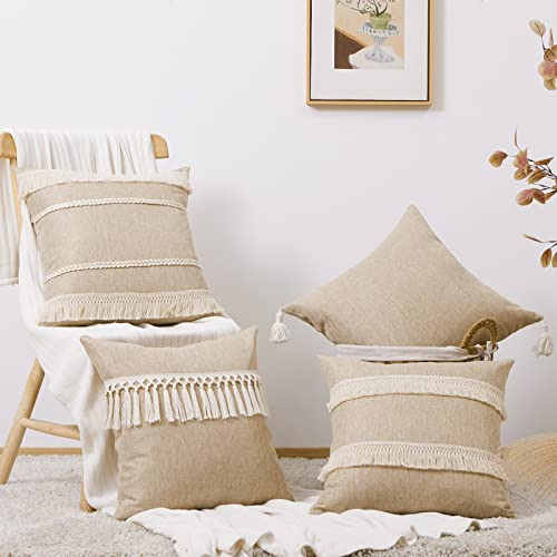 Boho Throw Pillow Covers 18 X 18 Set Of 4,beige Neutral...