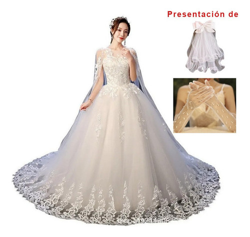 Vestido De Novia De Encaje Princesa Manga Larga Con Enaguas