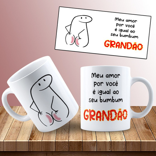 Caneca Flork Amor Bumbum Grandão Divertido Cerâmica