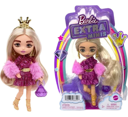 Barbie Extra Minis Doll #8 Y Accesorios Corona Bolso 14 Cms