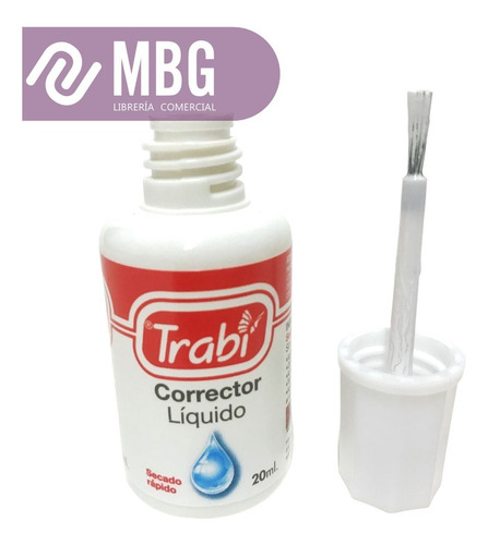 Imagen 3 de 6 de Corrector Liquido Trabi 20 Mi En Frasco Con Pincel
