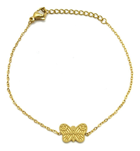 Pulsera Acero Dorado Mujer Diseño Mini Mariposa Grabada