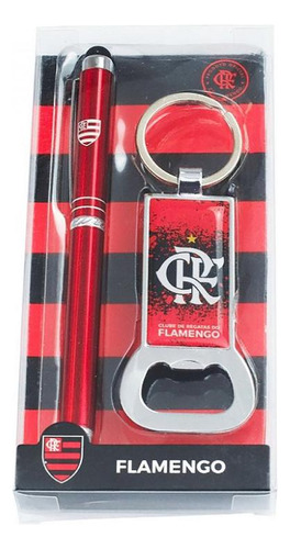 Jogo Caneta Roller E Chaveiro Abridor Garrafas Flamengo
