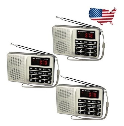 3 × Radio Portable Am/fm/sw Bajo Sonido Mp3 Música Reproduct