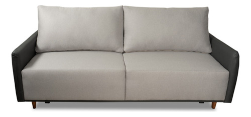 Sillon Sofa 3 Cuerpos Con Patas De Madera Tapizado Tela Color Gris