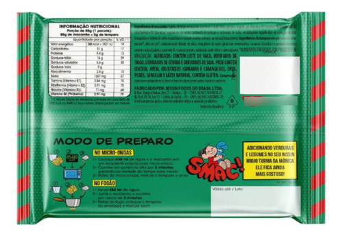 Kit 6 Macarrão Instantâneo Tomate Nissin Turma Da Mônica