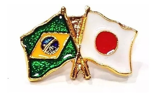Kit 100 Bótom Pim Bandeira Brasil X Japão Folheado A Ouro