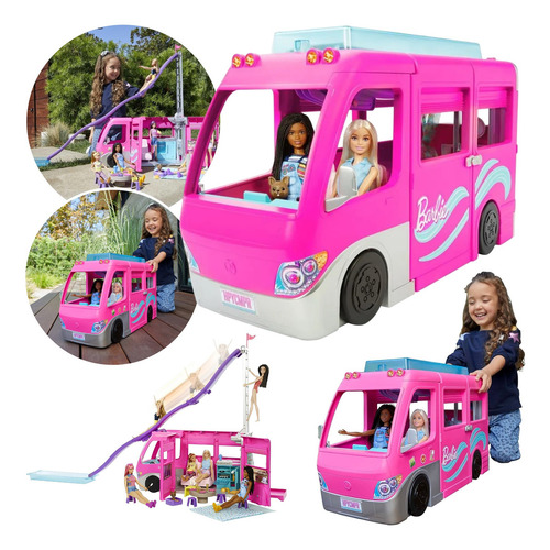 Remolque Barbie Dream Camp, 60 Unidades, Color Rosa Mate Rosa