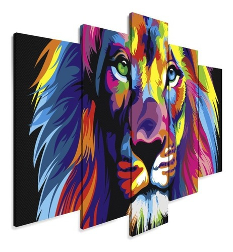 Quadro Leao Colorido 115x60 Decoração Sala Mosaico De Jud Cor