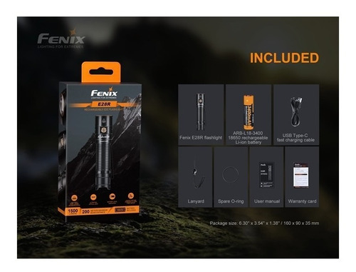 Imagen 8 de 8 de Linterna Led Fenix E28r 1500 Lumen 200mts + Bateria 3400mah