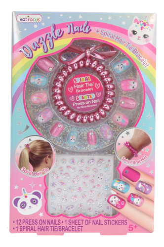 Set Uñas Postizas Con Stickers Y Coleta Hot Focus