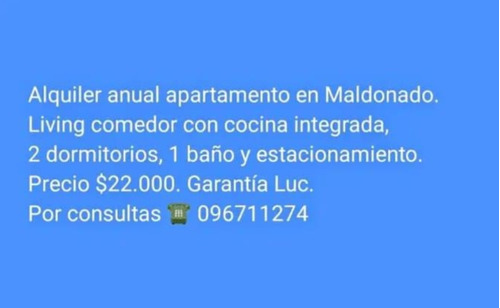 Alquiler Anual Apartamento De 2 Dormitorios En Maldonado