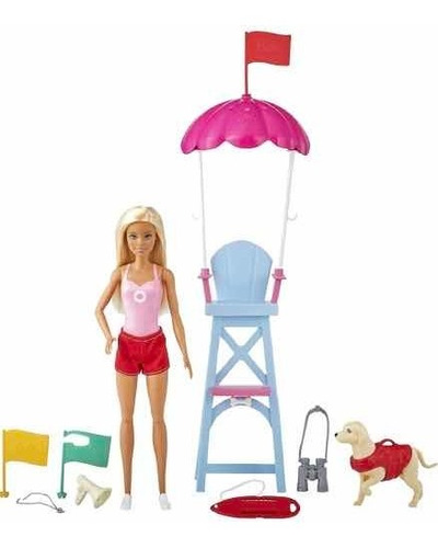 Muñeca Barbie Salvavidas Con Mascota Y Accesorios Playset