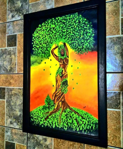 Pintura Mujer Arbol 90 X 60 / Enmarcada En Madera / Nueva 