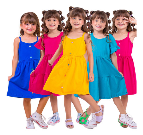 Kit 5 Vestidos Infantil Moda Feminina Rodado Blogueirinha