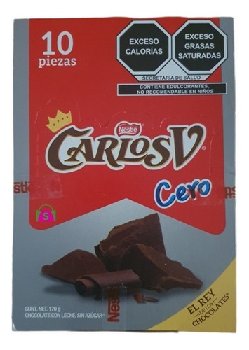 Chocolate Carlos V Chocolate Con Leche Sin Azucar 10 Pz