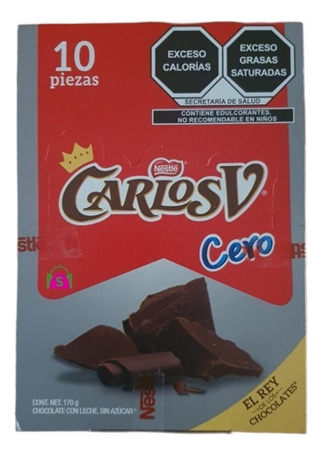 Chocolate Carlos V Cero Azúcar 10pzs 170 Gr