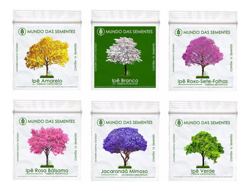 60 Sementes Ipê Branco Amarelo Roxo Rosa Verde Jacarandá Kit