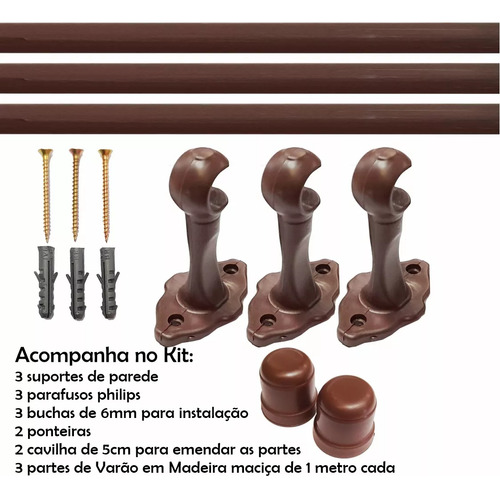 Conjunto Varão Completo Cortina 19mm 2m Pronto Para Instalar