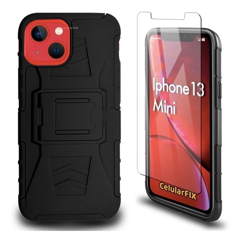 Funda Protector P/ iPhone 13, Uso Rudo Con Clip + Mica