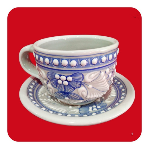 Imagen 3 de 8 de 2 Ternos Taza-plato De Talavera Poblana Diseño Perla M16 Tz