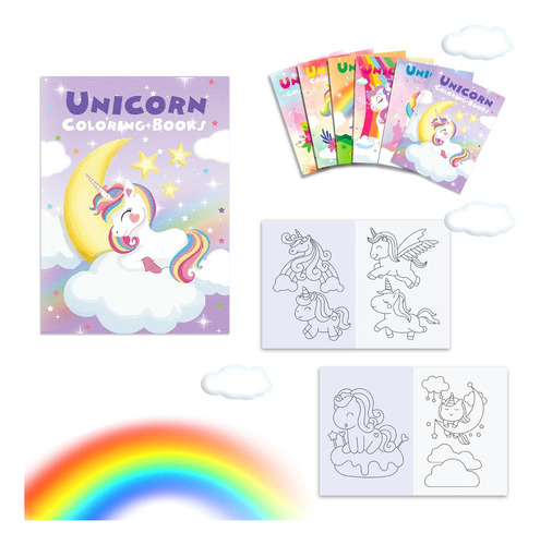 6 Pzs Libros Para Colorear Unicornios, Regalos Fiesta Niños