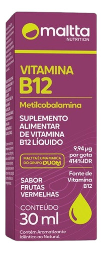 Vitamina B12 Em Gotas ( Metilcobalamina ) 30ml - Maltta Duom Sabor Frutas Vermelhas