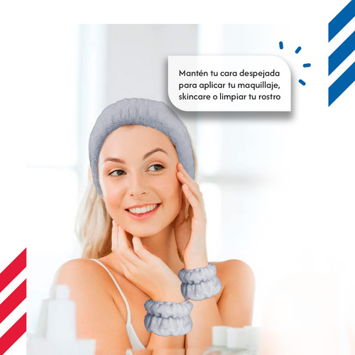 Diler Kit 5 Piezas Diadema Y Muñequeras Para Skincare Maquillaje Mascarilla Spa De Microfibra Liso Color Gris