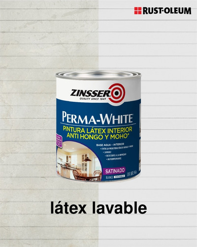 Imagen 2 de 9 de Pintura Latex Interior Perma-white Anti Hongo Y Moho .946l