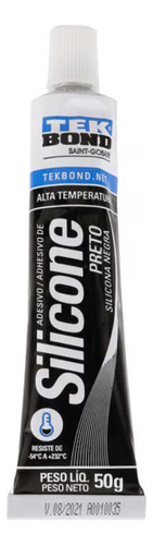 Silicone Acetico Alta Temperatura Preto Blister 50g Tekbond