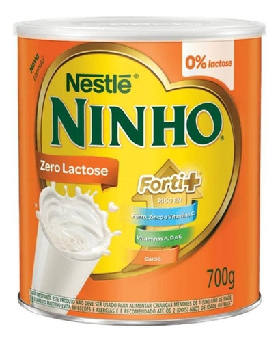 Fórmula infantil em pó sem glúten Nestlé Ninho Forti+ Zero Lactose en lata de 1 de 700g - 12 meses a 2 anos