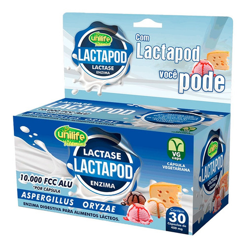 Enzima Lactase Lactapod 10.000 Fcc Unilife - 30 Unidades Sabor Sem sabor