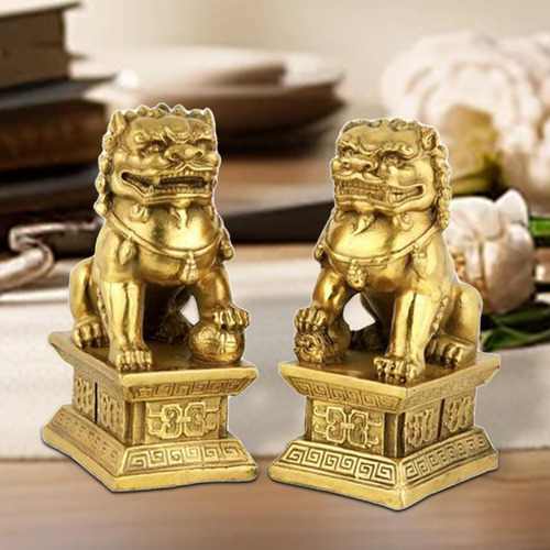 2 Figuras De Leones Guardianes De , Decoración 5cmx4cmx7cm