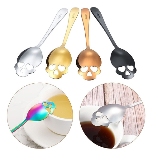 Cucharas De Acero Inoxidable Cráneo Para Postres O Cafe 4pz