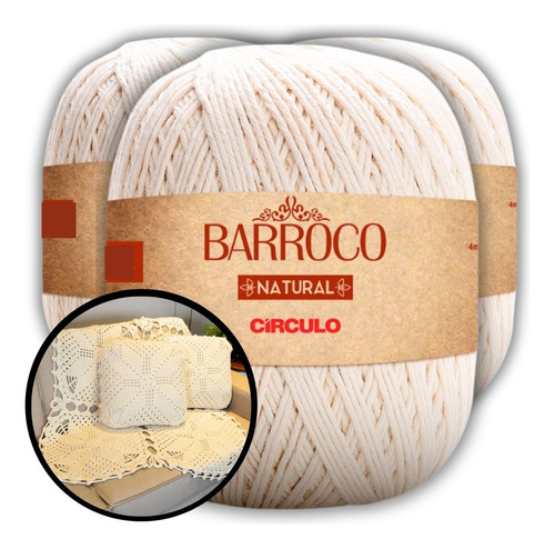 Kit 3 Barbante Barroco Natural 400g Crochê Artesanato Tricô