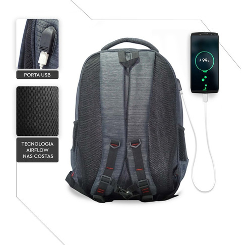 Mochila Laptop Usb Reforçado 4 Compartimientos Travel Blue
