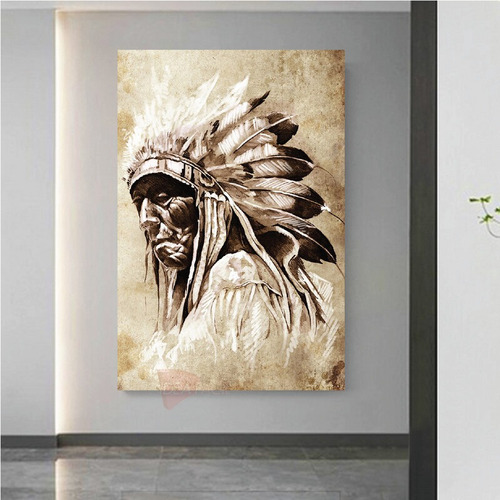Cuadro Hombre Nativo Americano Indio Canvas Grueso 90x60