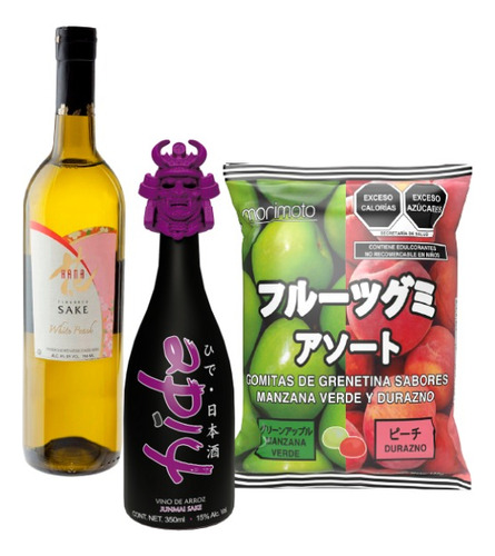 Sake Hide 350ml,sake Hana Durazno 750ml,gomitas 120g