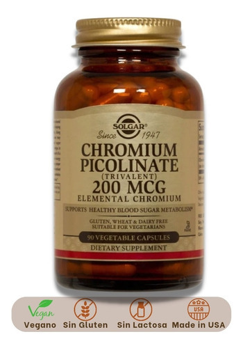 Chromium Picolinate 200 Mg (90 Caps) Solgar Sabor Sin Sabor