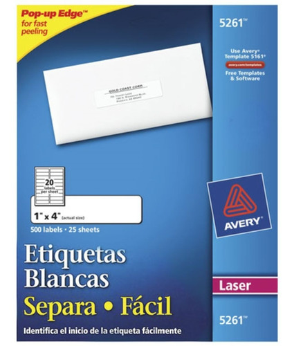 Etiqueta Avery Con Adhesivo Laser 1x4 - 5261 - Color Bla /vc