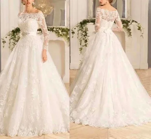Vestido De Noiva Princesa Midory Manga Longa Renda Com V u