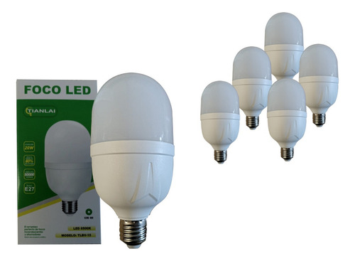 Foco Led Ahorrador 20w Potente Uso Interior Hogar E27 5 Pzas Luz Blanco Frío