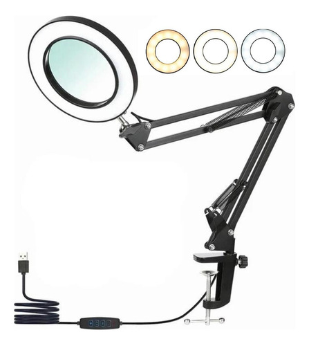 Braço Articulado Mesa Lupa Com Led Ring Light 6 Polegada