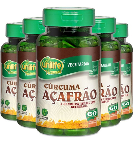 Kit 5 Cúrcuma Açafrão Unilife 60 Cápsulas