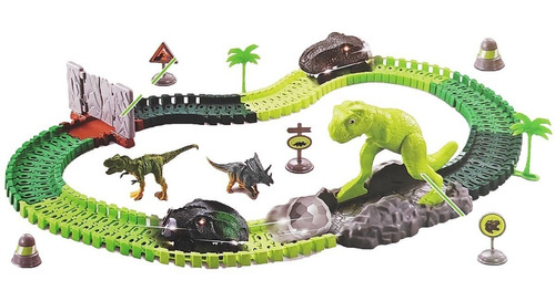 Pista Trilha Maluca Dino Track 112 Pcs Com Luz E Bonecos