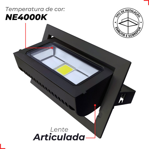 Refletor Led Effect 20w 4000k Luz Branco Neutro 1800lm à prova de água 127/220V Preto Cod: 287050877 Deluxe by Avant