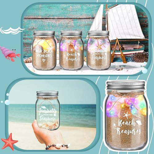 Set 3 Tarros Arena Playa Mason Seashell 360ml Con Cuatro Cue