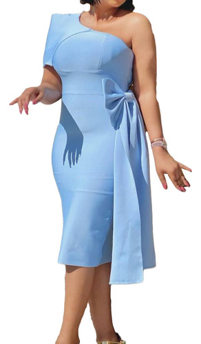 One Shoulder Solid Color Elegant Commuter Bow Plus Size Gown