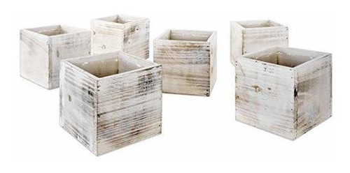 Juego De 6 Jarrones De Madera Shabby Chic, 4 , Blanco